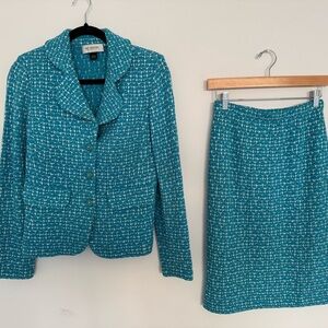 St. John Collection Turquoise and White Blazer Set